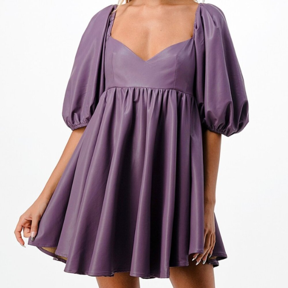 Purple Vegan Leather Babydoll Dress NWT